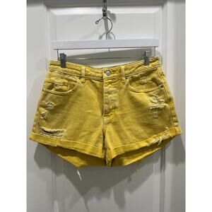 Free People CRVY Anytime Anywhere Denim Shorts in Sultana Yellow Sz 27